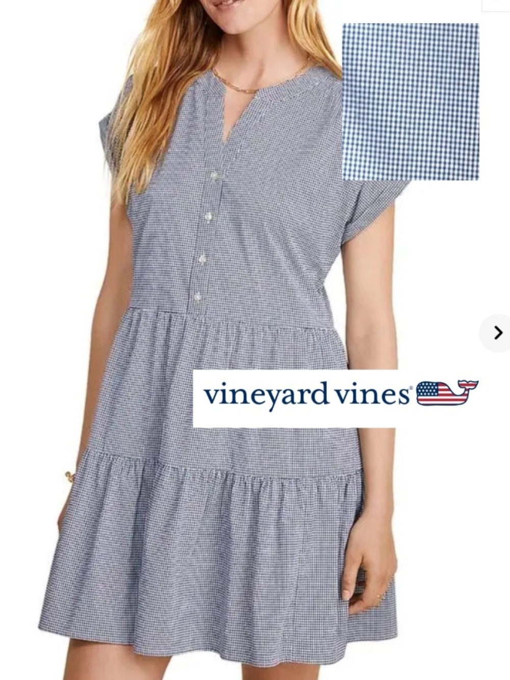 Vineyard Vines gingham Check Harbor performance dress, S, CB2730